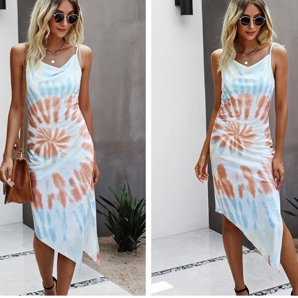 V Neck Irregular Strappy Printed Dress NWOT - Picture 3 of 8